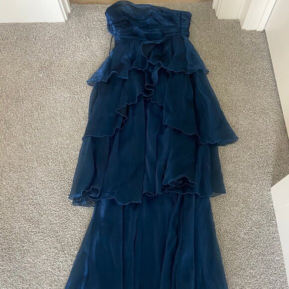 Lucy in the Sky Corset Petal Ruffle Strapless Maxi Dress in Navy. Size XS - Picture 2 of 3